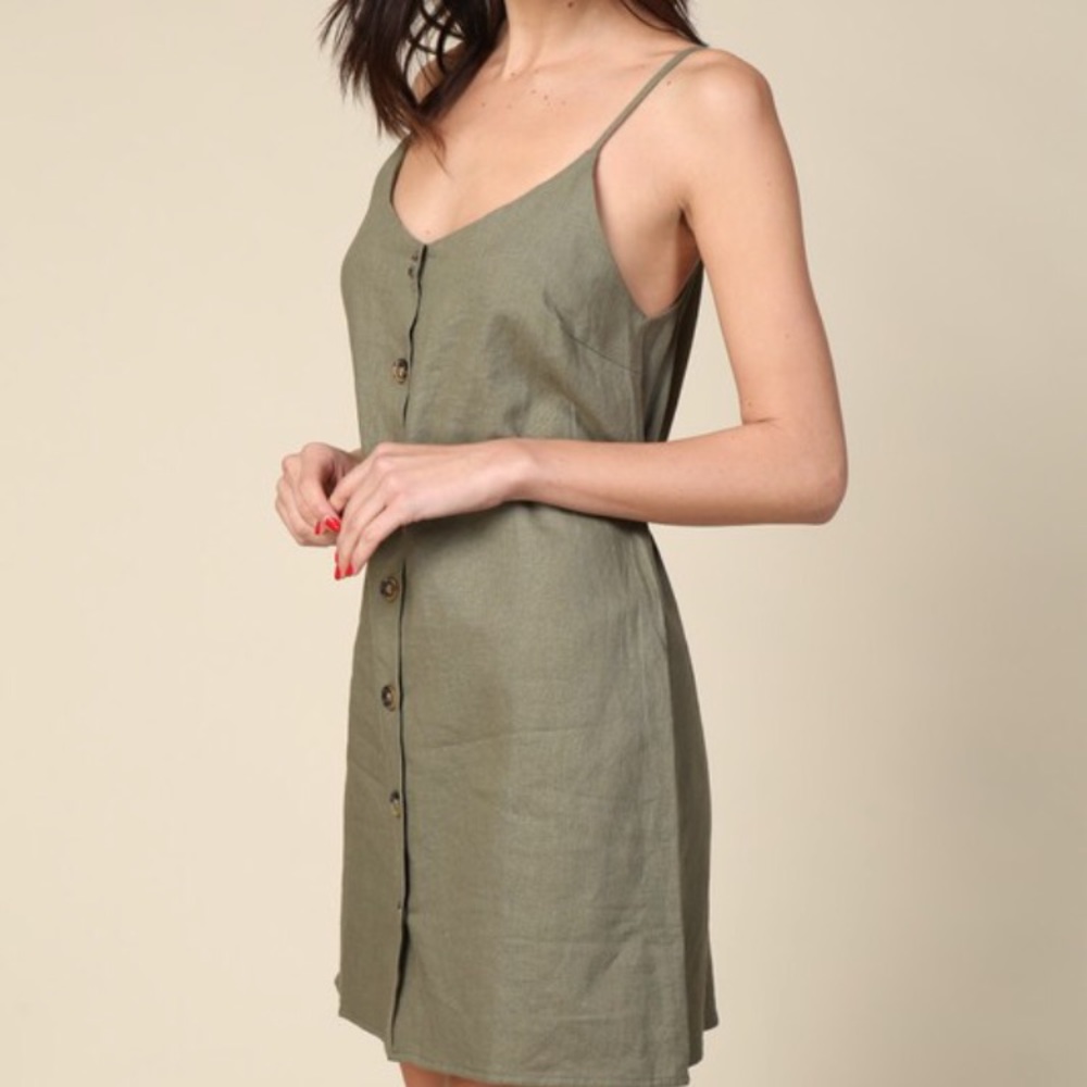 ❗️One Left❗️NWT Button Down Olive Green Dress - Picture 2 of 4